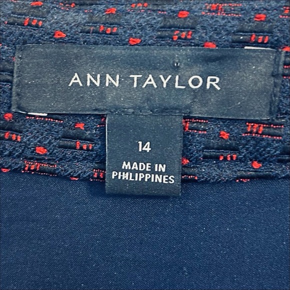 Ann Taylor Pencil Skirt 14 Large Navy Blue Red Dot Straight Cotton Blend Career - Picture 5 of 7